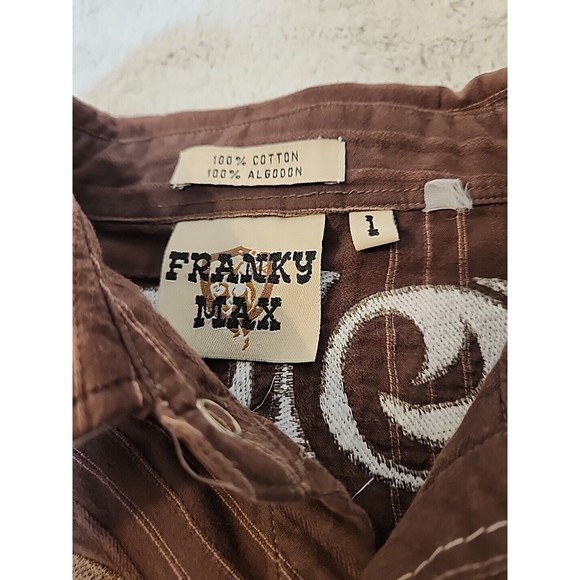 VINTAGE FRANKY MAX Pearl Snaps CLUB SHIRT ROCKABILLY VELOUR EMBOSSED MENS Large - Picture 4 of 8